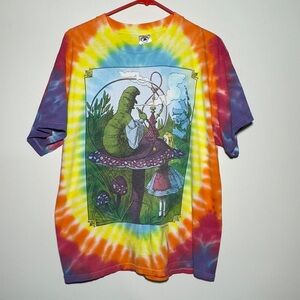 Alice Caterpillar Tie-Dye Shirt 1997 Mushroom Forest Hippie Graphic Large VTG